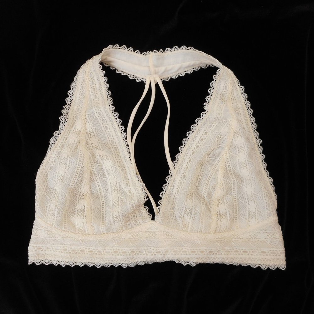 Nanette Lepore Women's Size M Boho Bralette Halter Lace Ivory